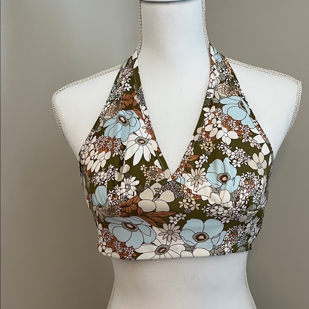 Altar'd State Floral Halter Tank Top - Blue and Brown